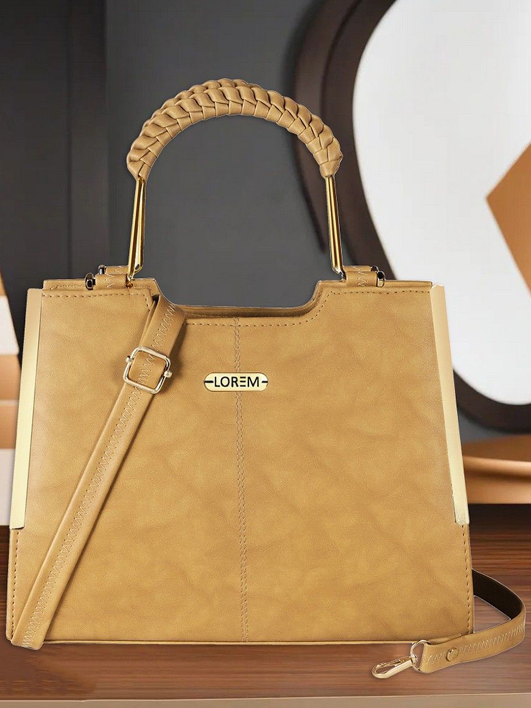 

LOREM Textured Shopper Handheld Bag, Mustard