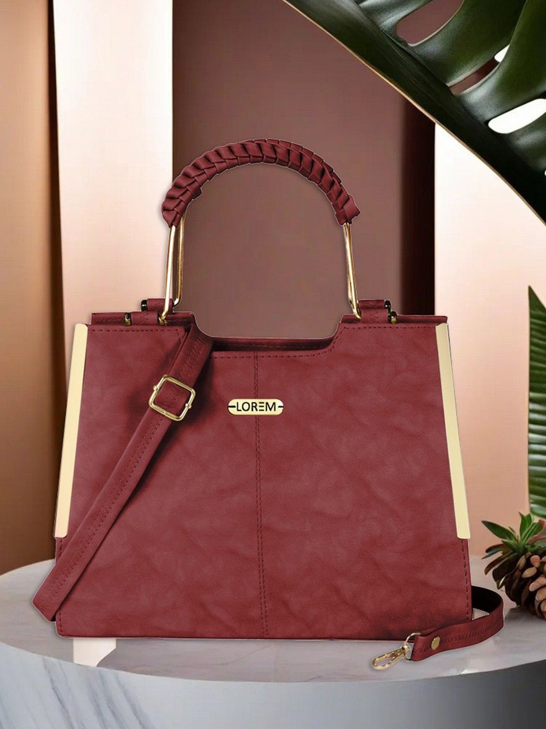 

LOREM Textured Shopper Handheld Bag, Maroon