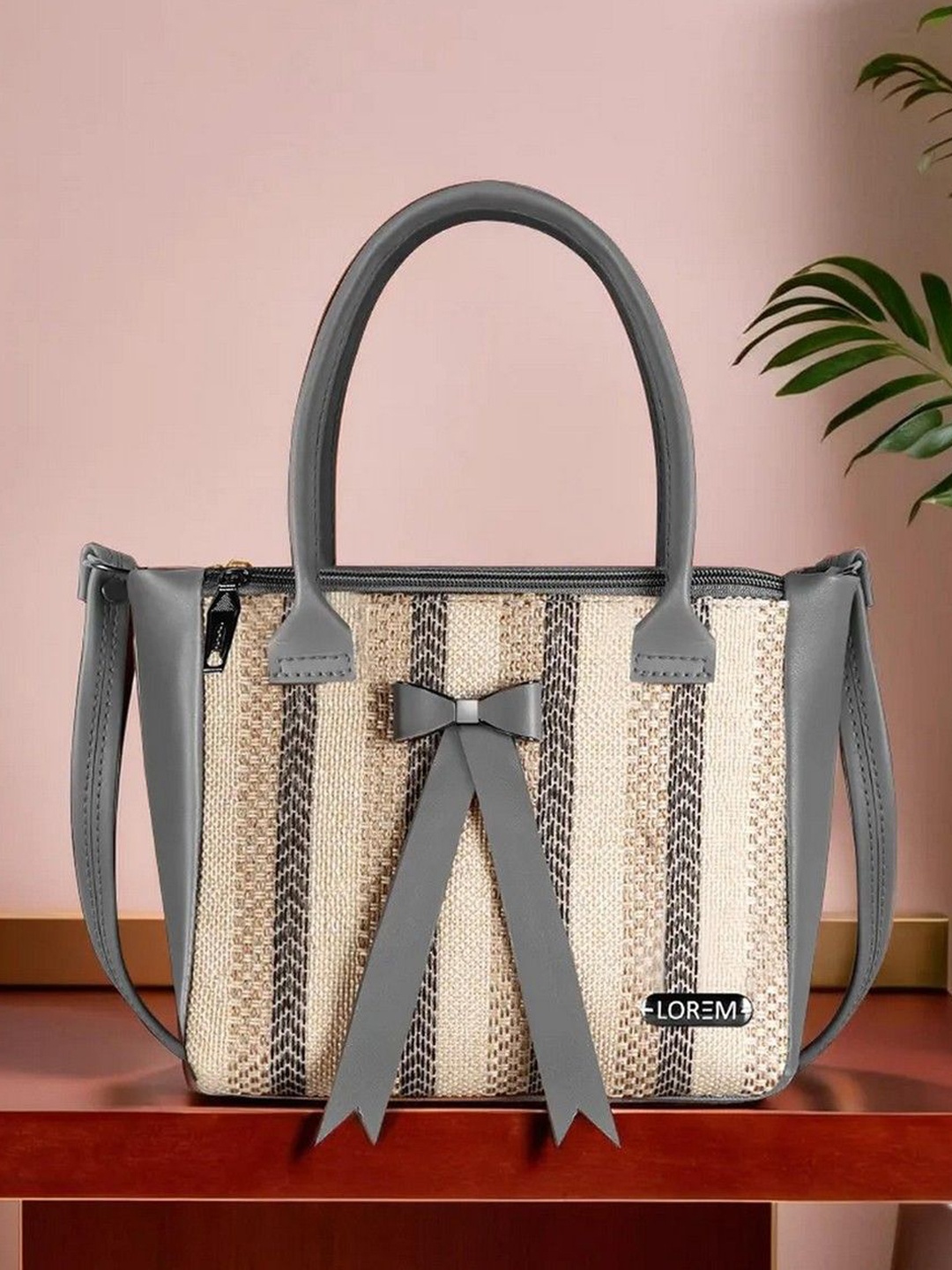 LOREM Women Oversized Bowling Handbag, Grey