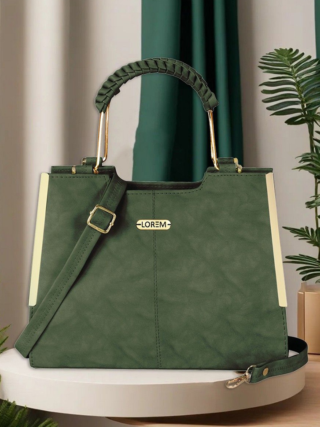 

LOREM Textured Shopper Handheld Bag, Green