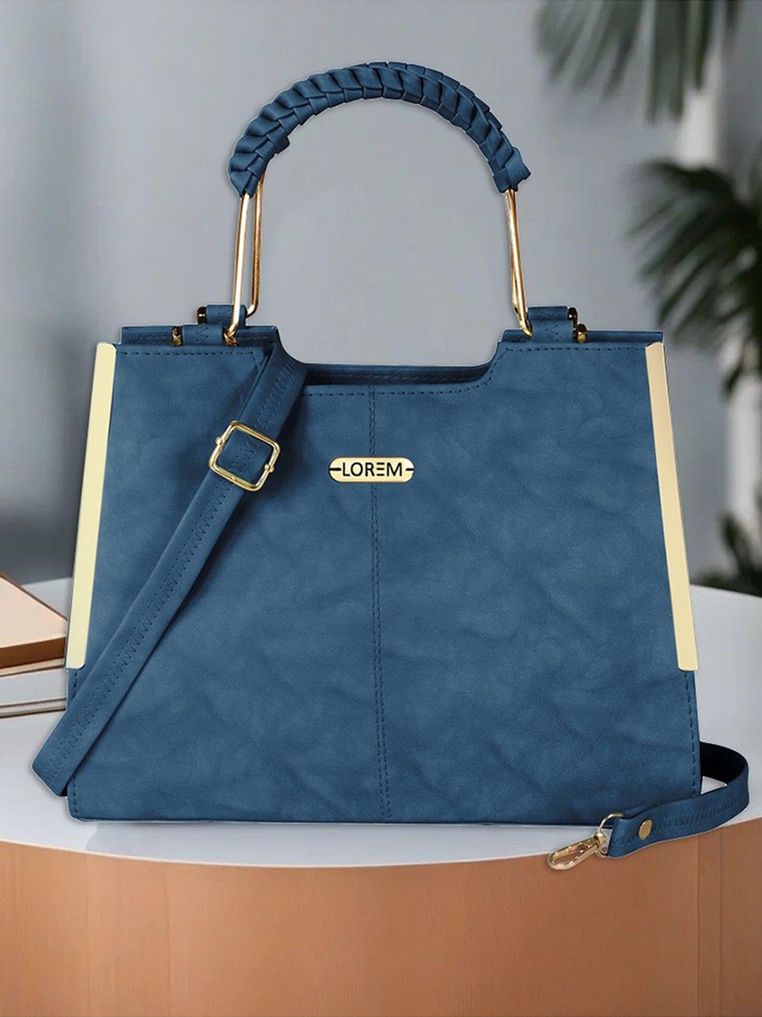 

LOREM Colourblocked Oversized Structured Tote Bag with Tasselled, Blue