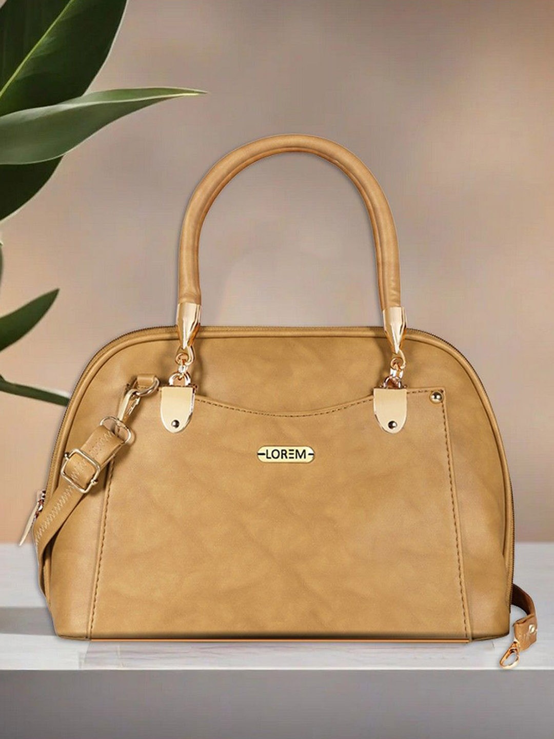 LOREM Textured Structured Handheld Bag, Tan