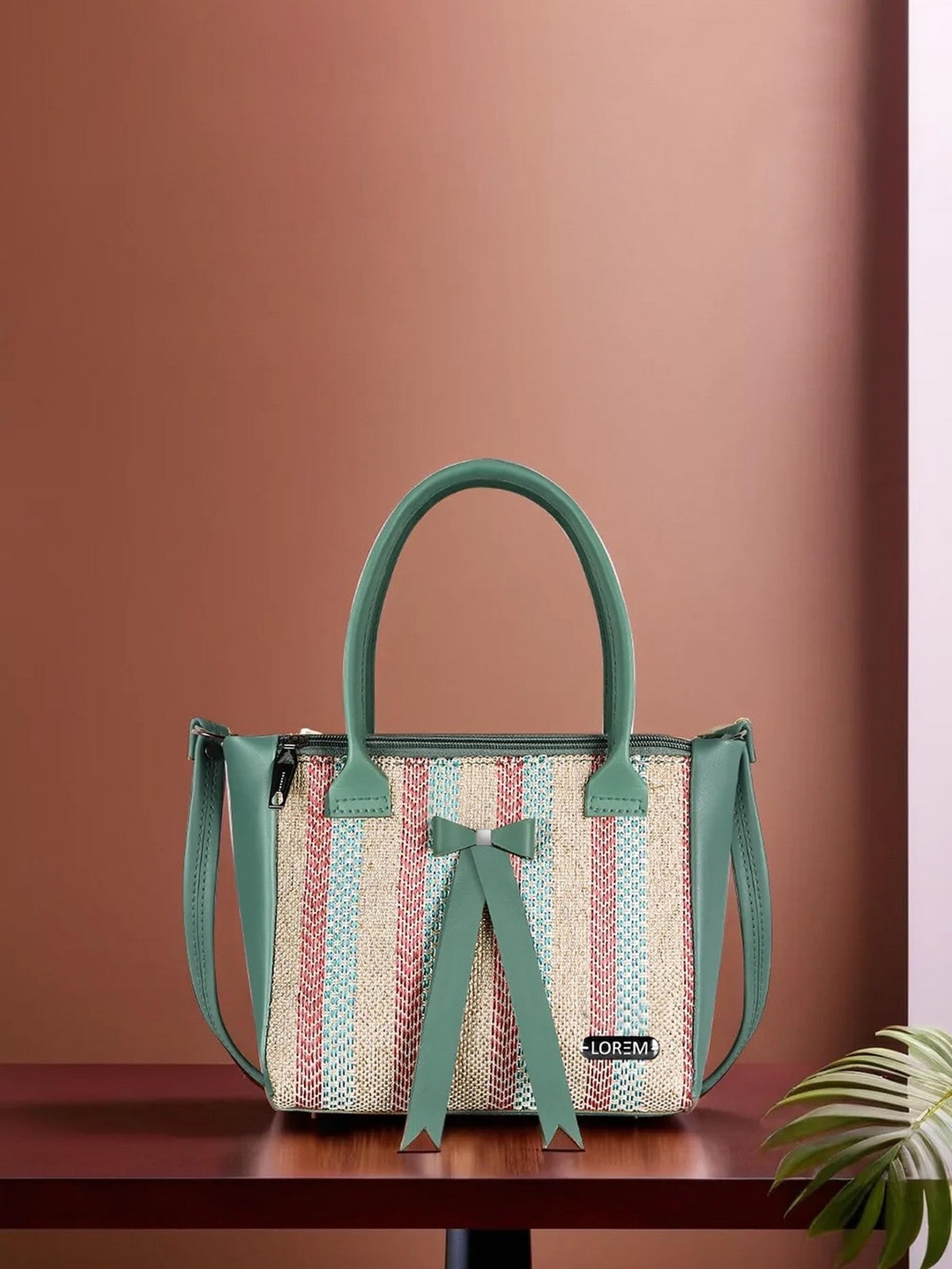 

LOREM Women Structured Handbag with Tasselled, Green