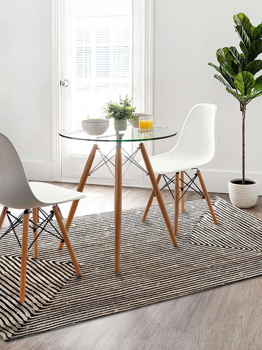

Aura Cream & Black Striped Jute Reversible Carpet