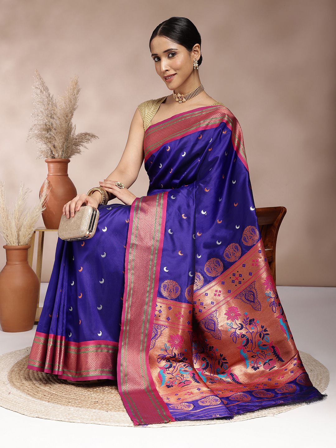 

JUST FASHION Woven Design Zari Paithani Saree, Purple