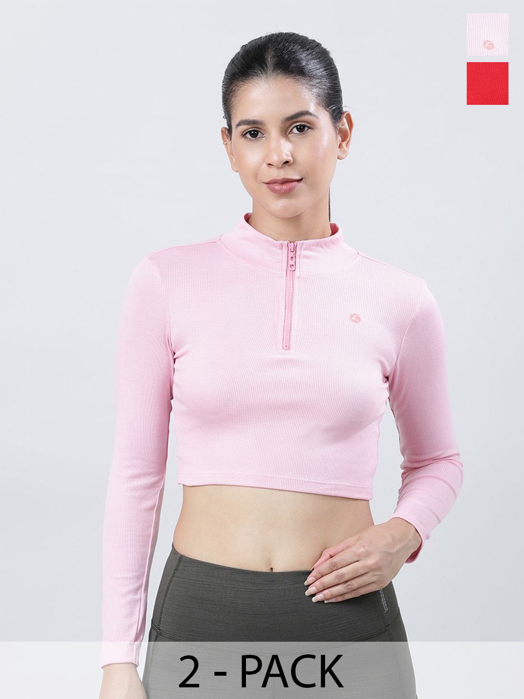 

Lovable Sport Pack Of 2 Solid Knits High Neck Crop Top, Pink