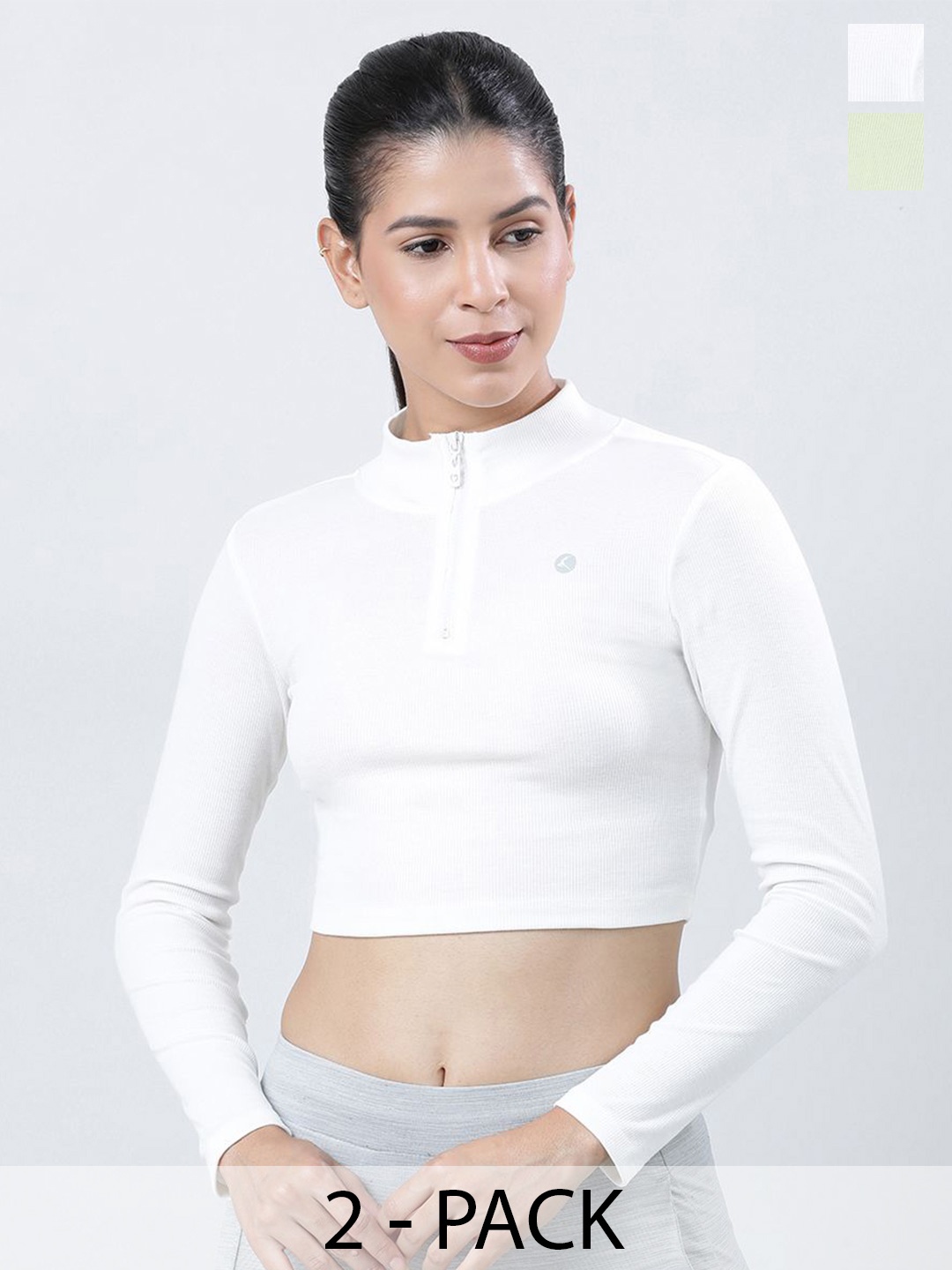 

Lovable Sport Pack Of 2 Solid Knits High Neck Crop Top, White