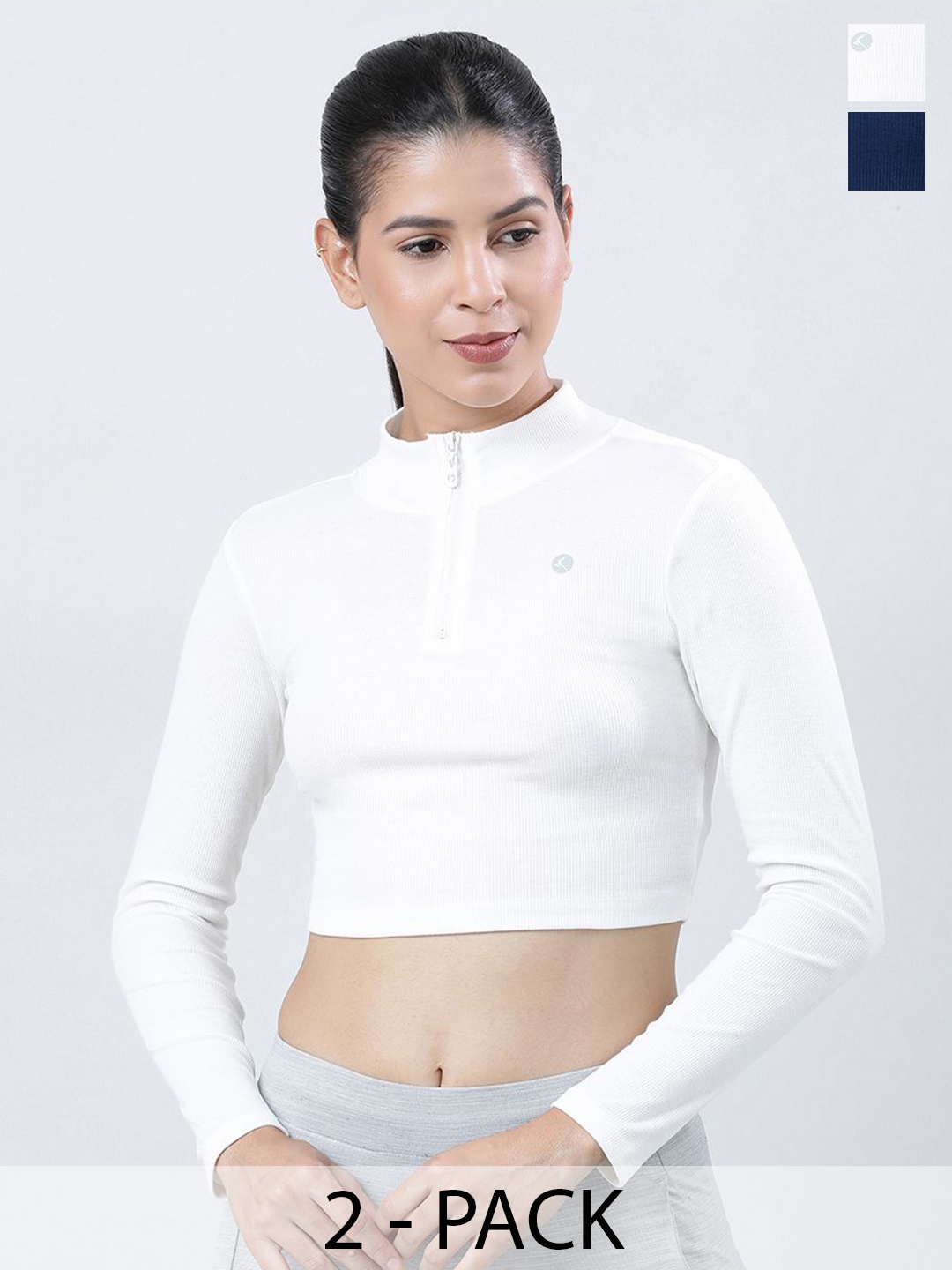 

Lovable Sport Pack Of 2 Solid Knits High Neck Crop Top, Off white