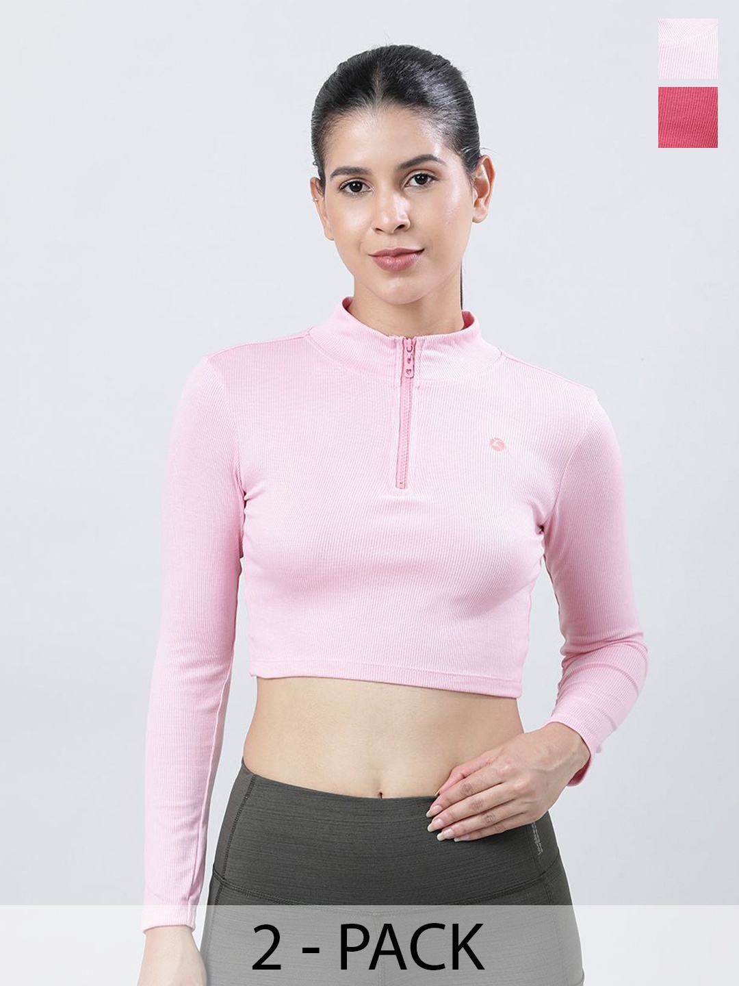 

Lovable Sport Pack Of 2 Solid Knits High Neck Crop Top, Pink