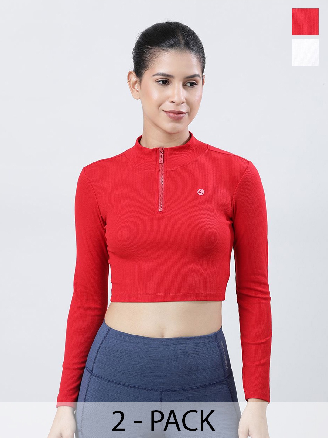 

Lovable Sport Pack Of 2 Solid Knits High Neck Crop Top, Red