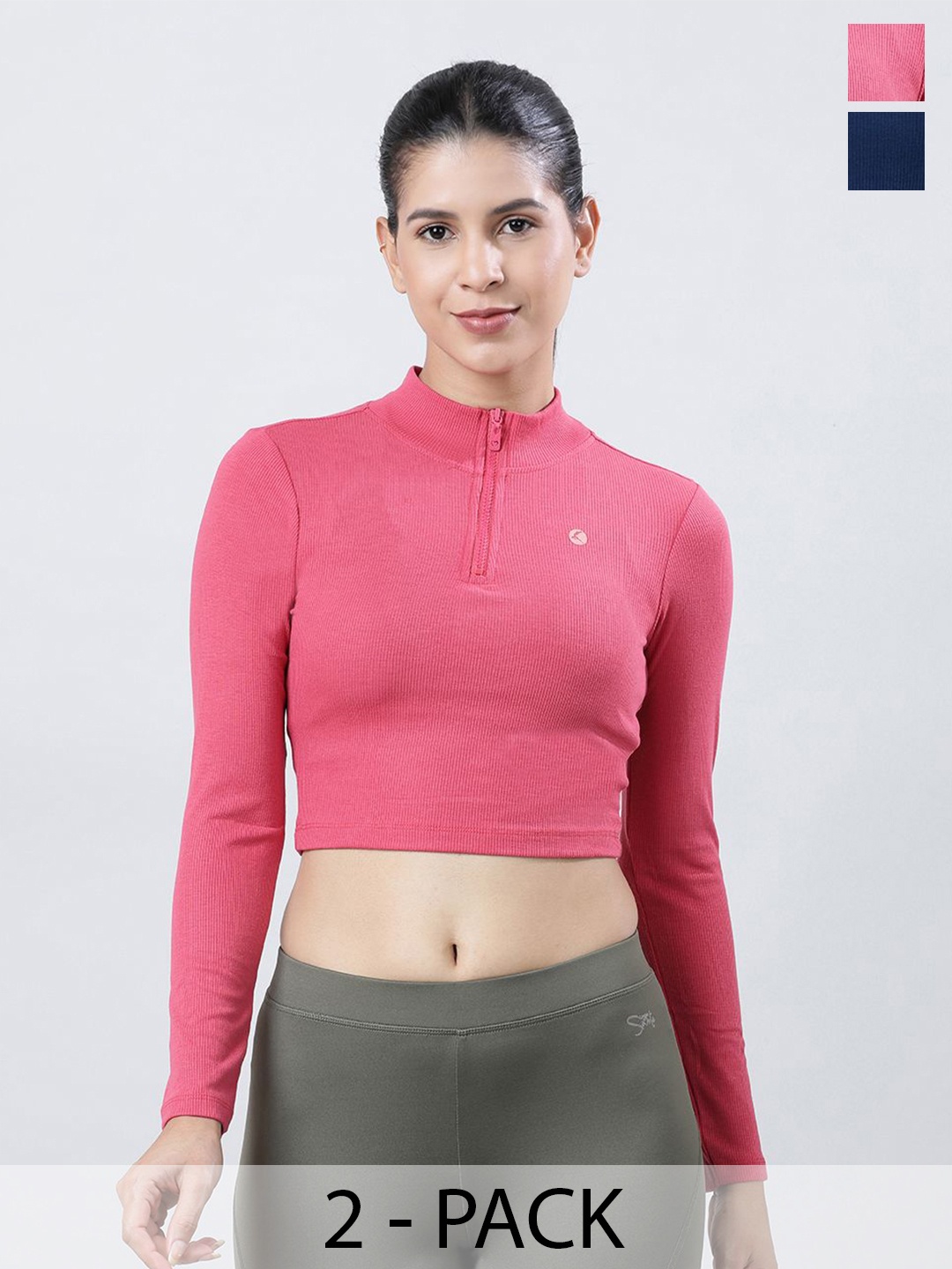 

Lovable Sport Pack Of 2 Solid Knits High Neck Crop Top, Pink
