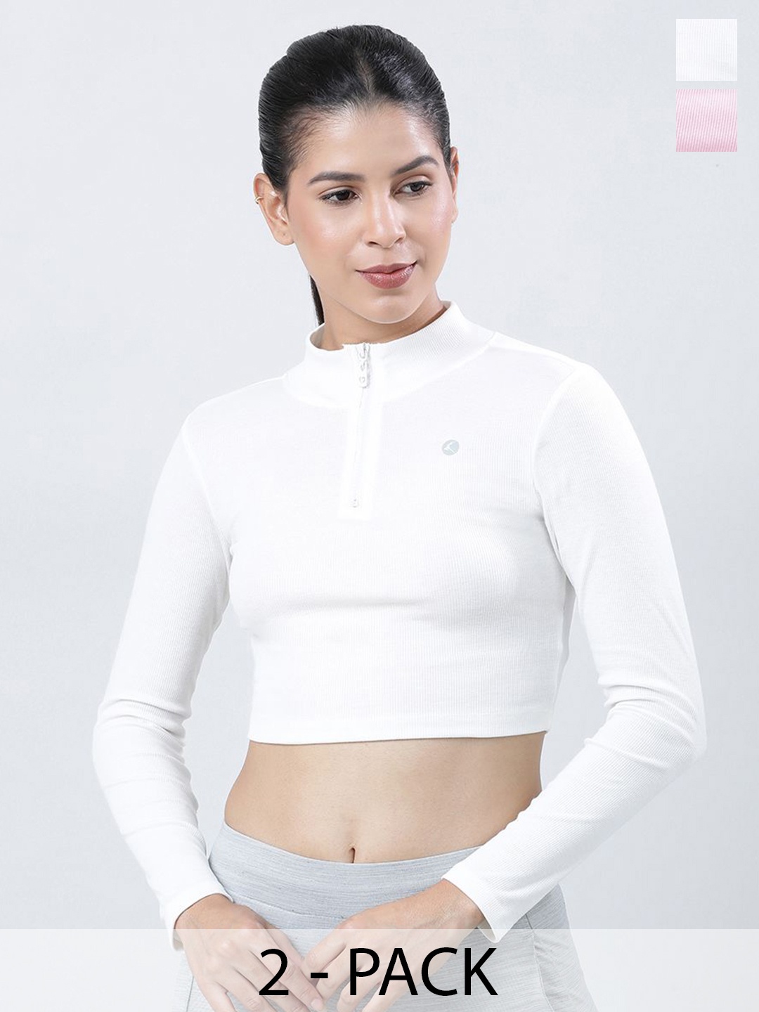 

Lovable Sport Pack Of 2 Solid Knits High Neck Crop Top, Pink