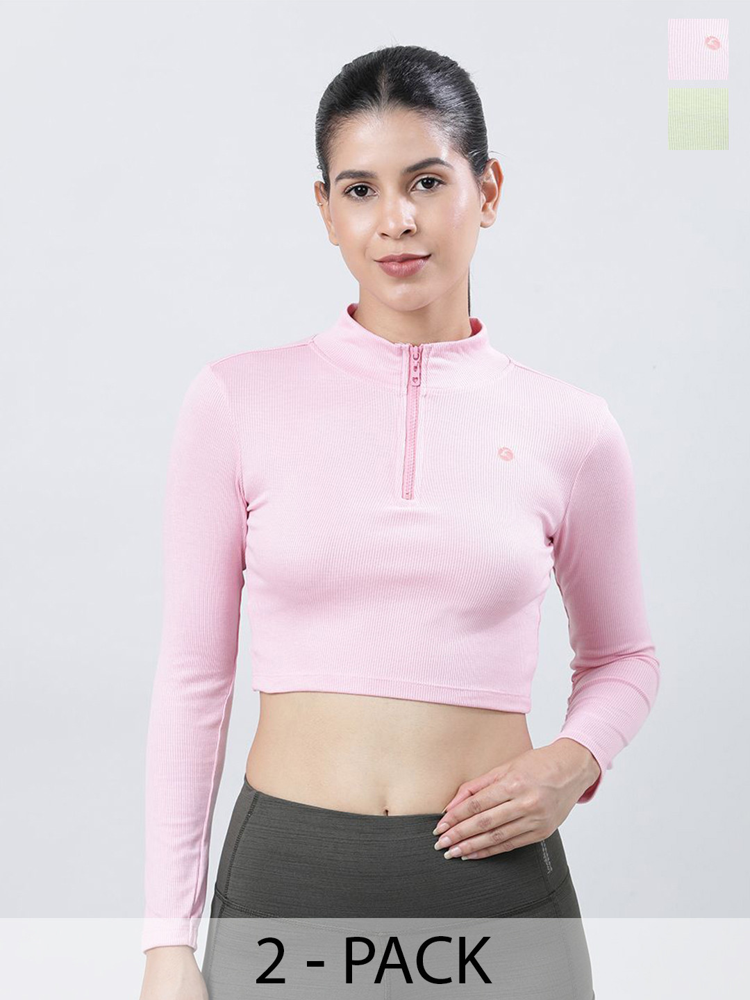 

Lovable Sport Pack Of 2 Solid Knits High Neck Crop Top, Pink