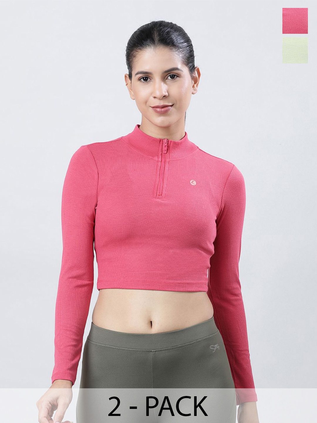 

Lovable Sport Pack Of 2 Solid Knits High Neck Crop Top, Pink