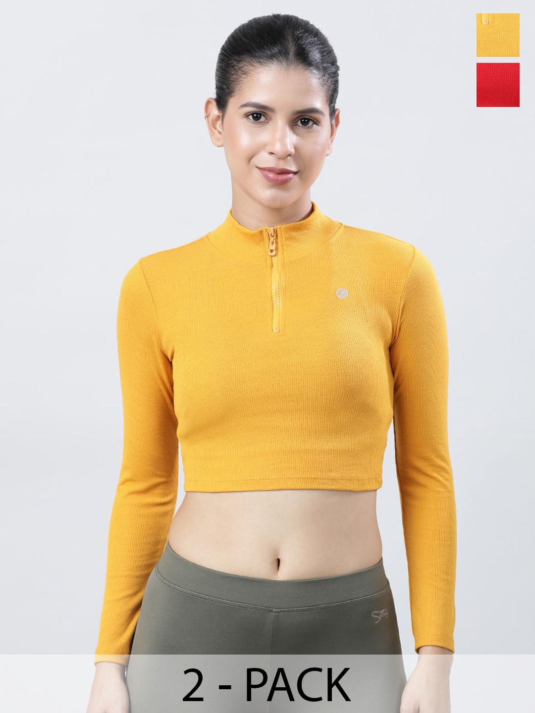 

Lovable Sport Pack Of 2 Solid Knits High Neck Crop Top, Red