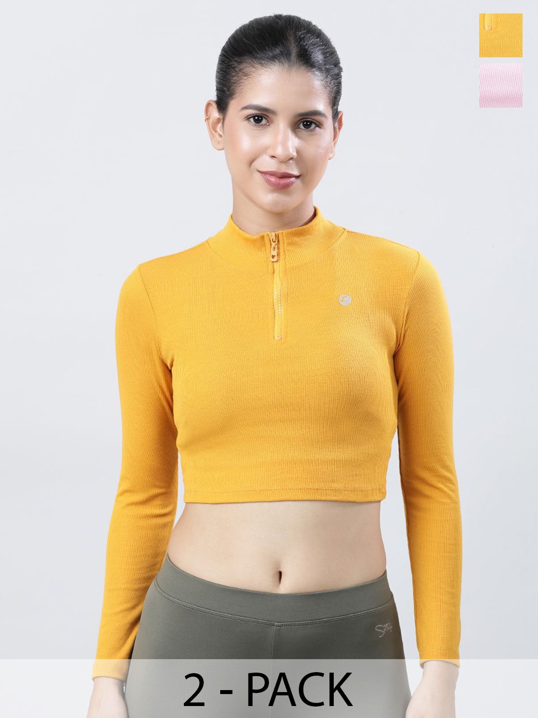 

Lovable Sport Pack Of 2 Solid Knits High Neck Crop Top, Pink
