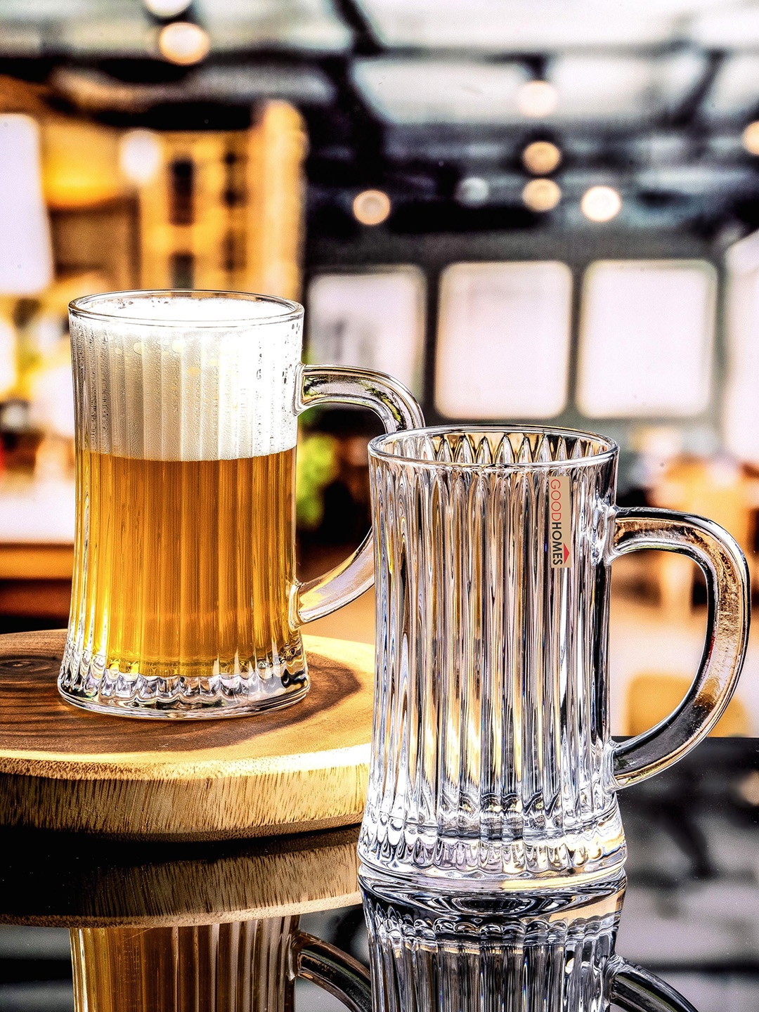 

GOODHOMES Transparent 2 Pieces Glass Dishwasher Safe Beer Mugs 570 ml Each