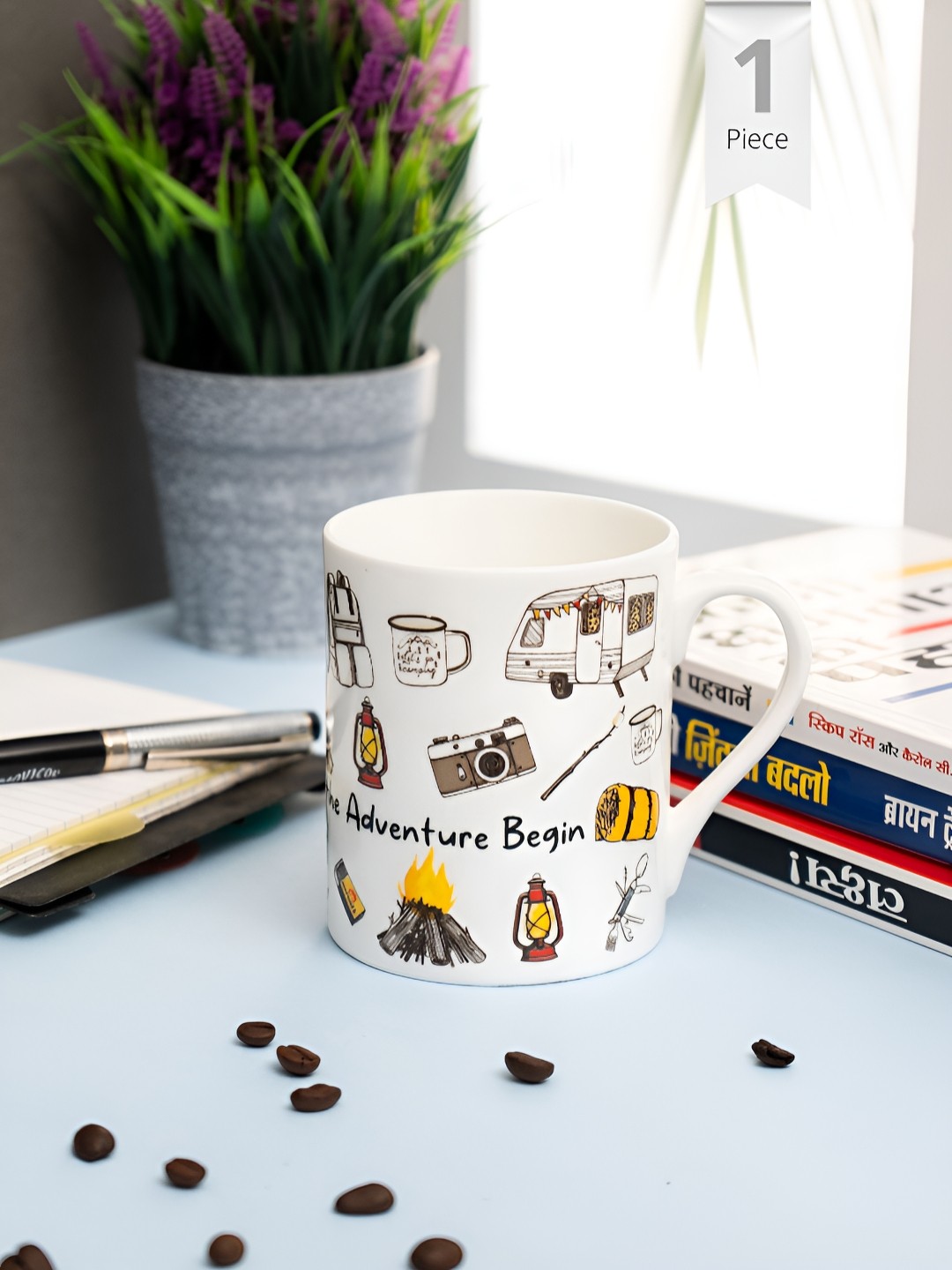 

CLAY CRAFT White & Yellow Printed Ceramic Glossy Mug 350 ml