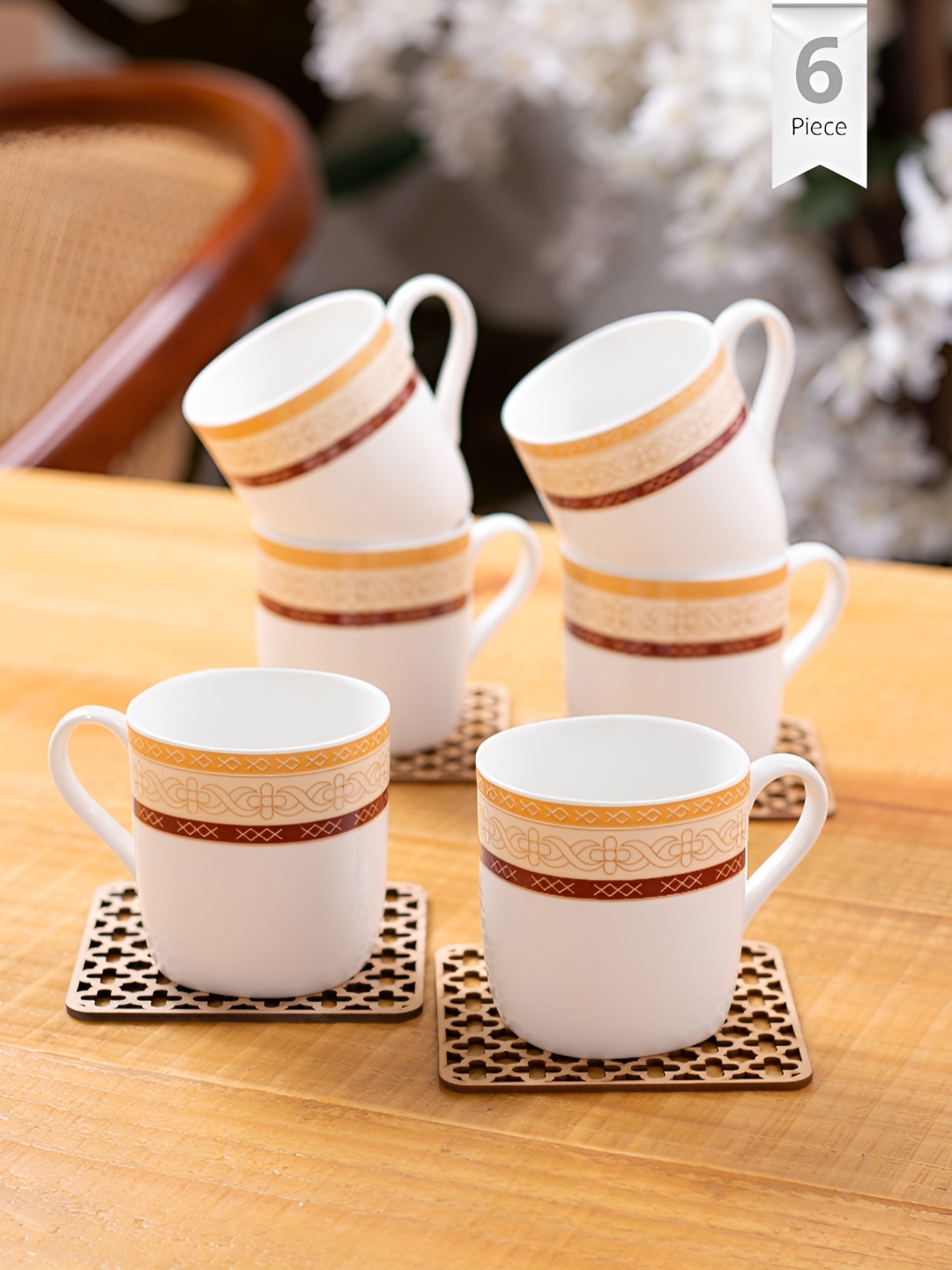 

CLAY CRAFT White & Red 6 Pieces Printed Ceramic Glossy Cups 185 ml Each