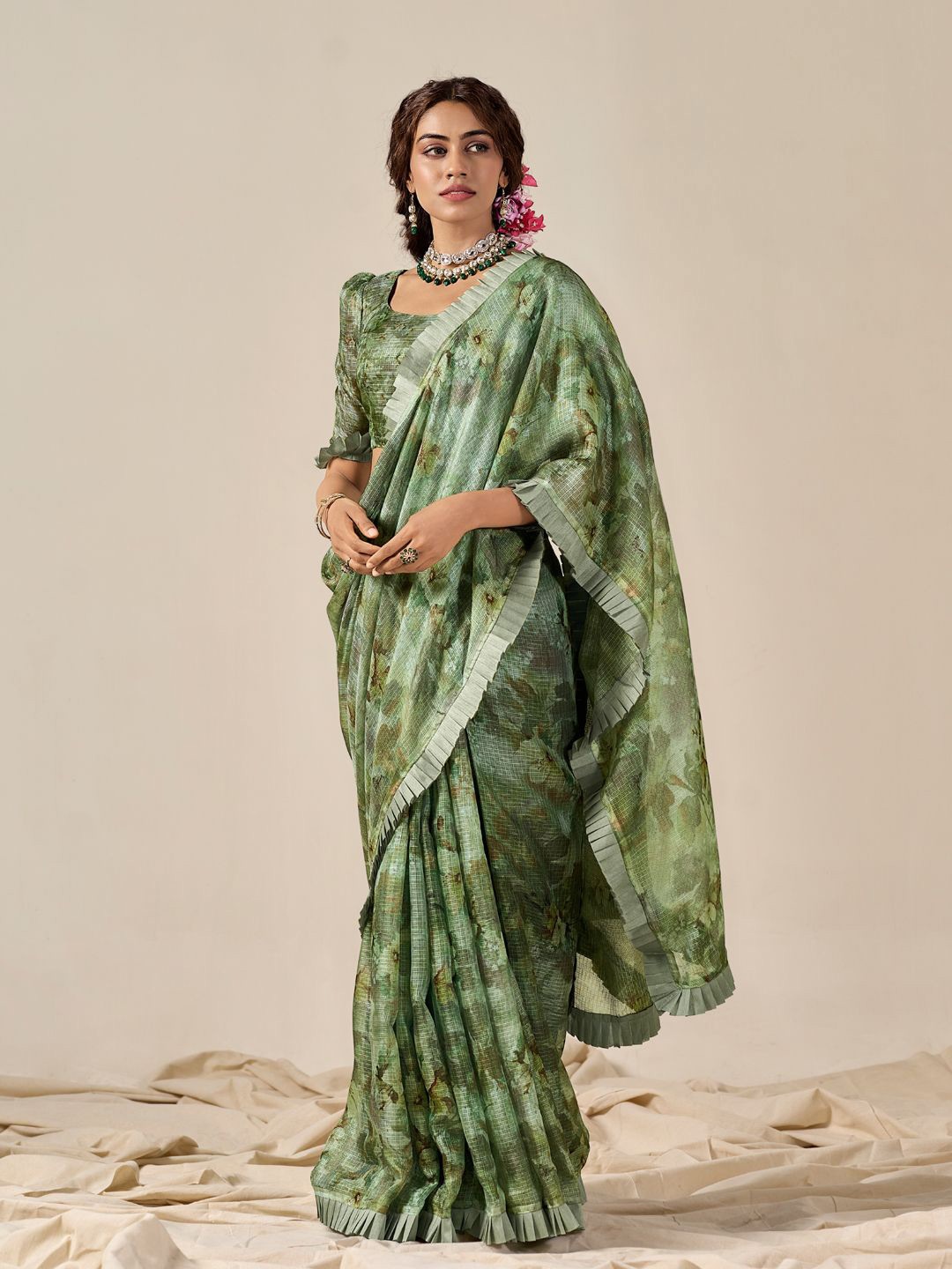 

Mitera Floral Kota Saree, Green
