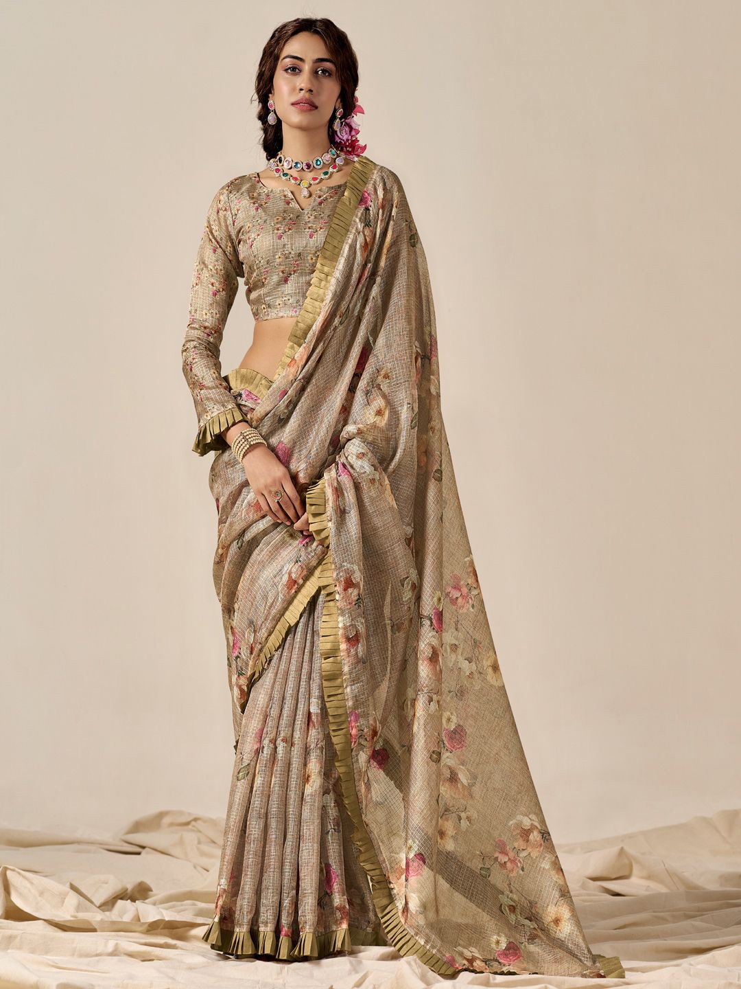 

Mitera Floral Kota Saree, Brown