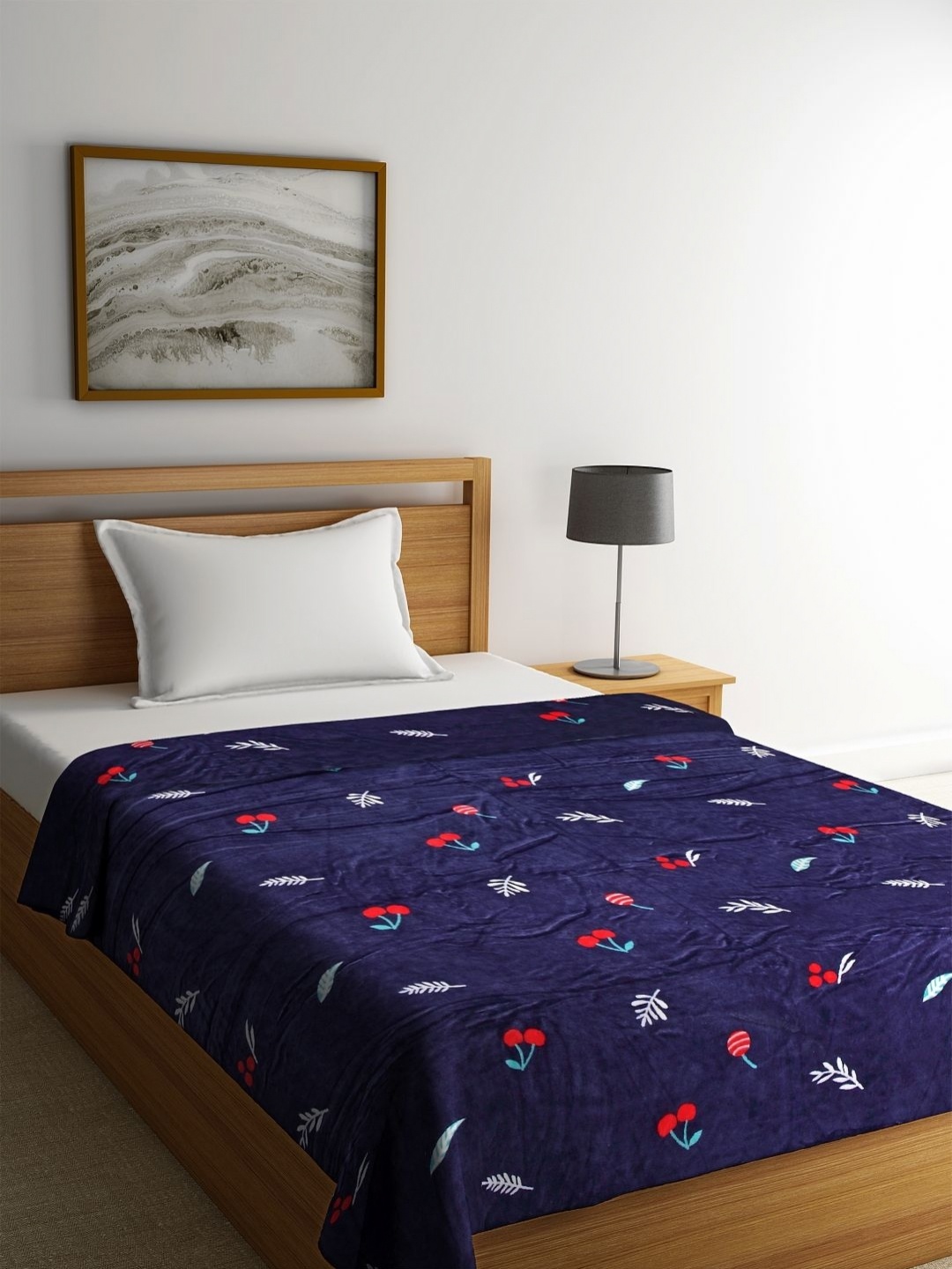 

Aura Navy Blue & White Floral Microfiber AC Room 120 GSM Single Bed Blanket