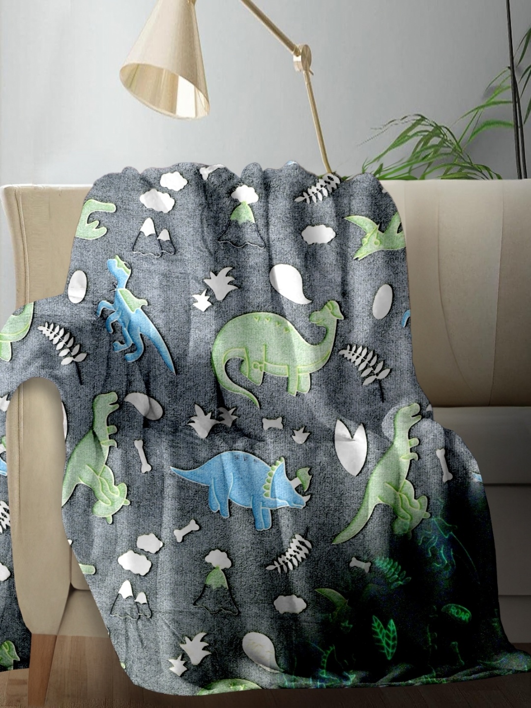 

Aura Grey & Green Abstract Fleece AC Room Single Bed Blanket