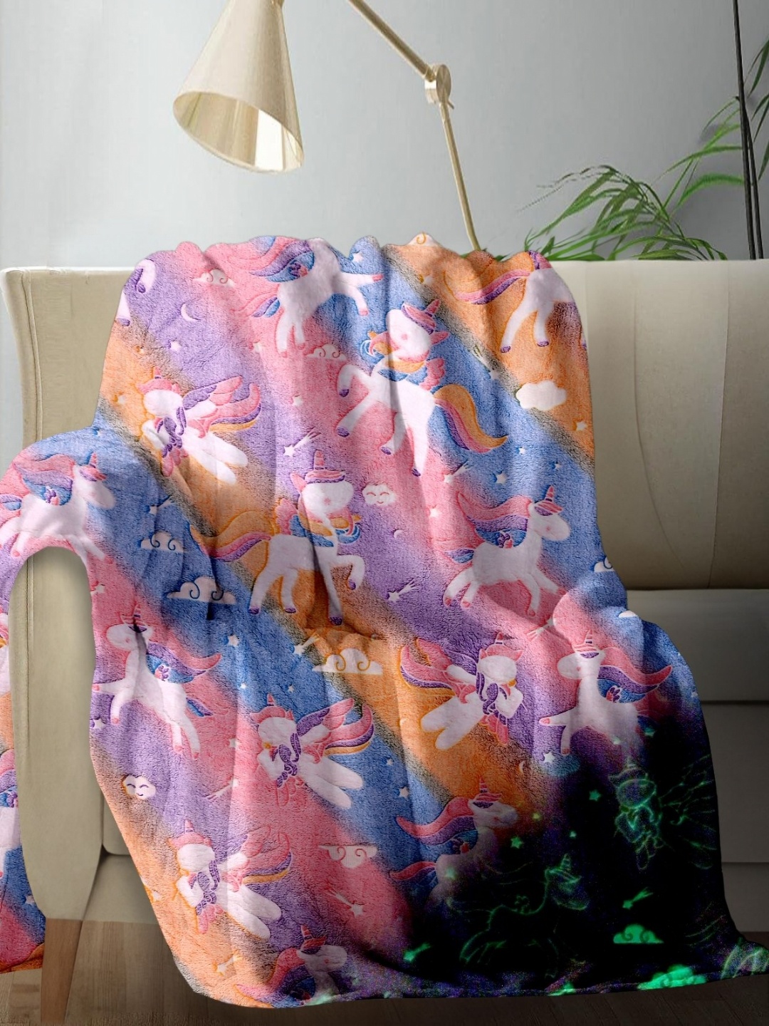 

Aura Blue & Orange Abstract Fleece AC Room Single Bed Blanket