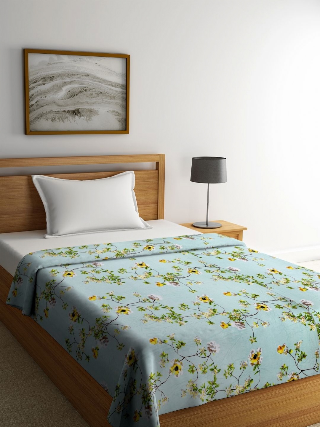 

Aura Blue & Yellow Floral Microfiber AC Room 120 GSM Single Bed Blanket