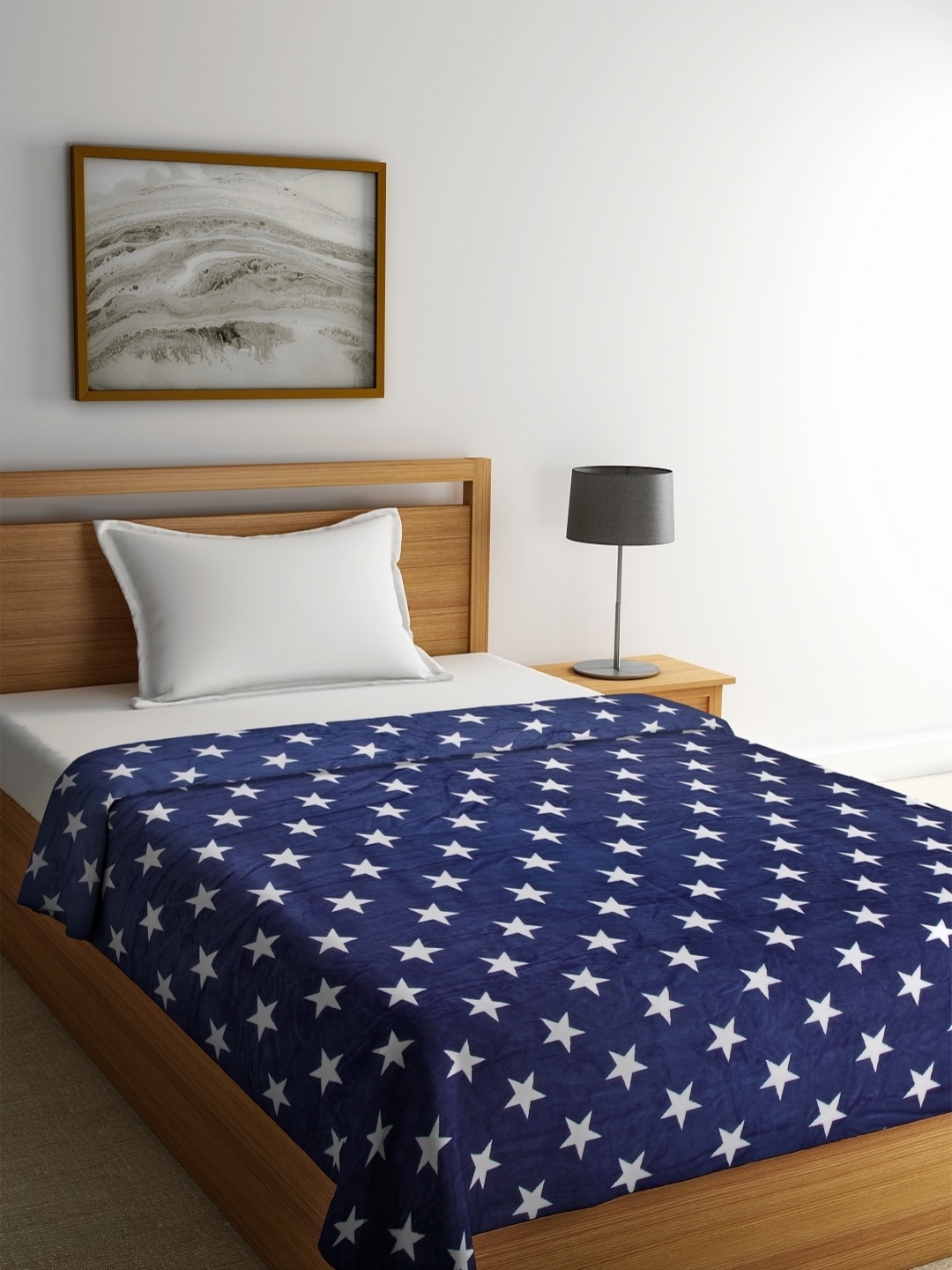 

Aura Navy Blue & White Geometric Microfiber AC Room 120 GSM Single Bed Blanket