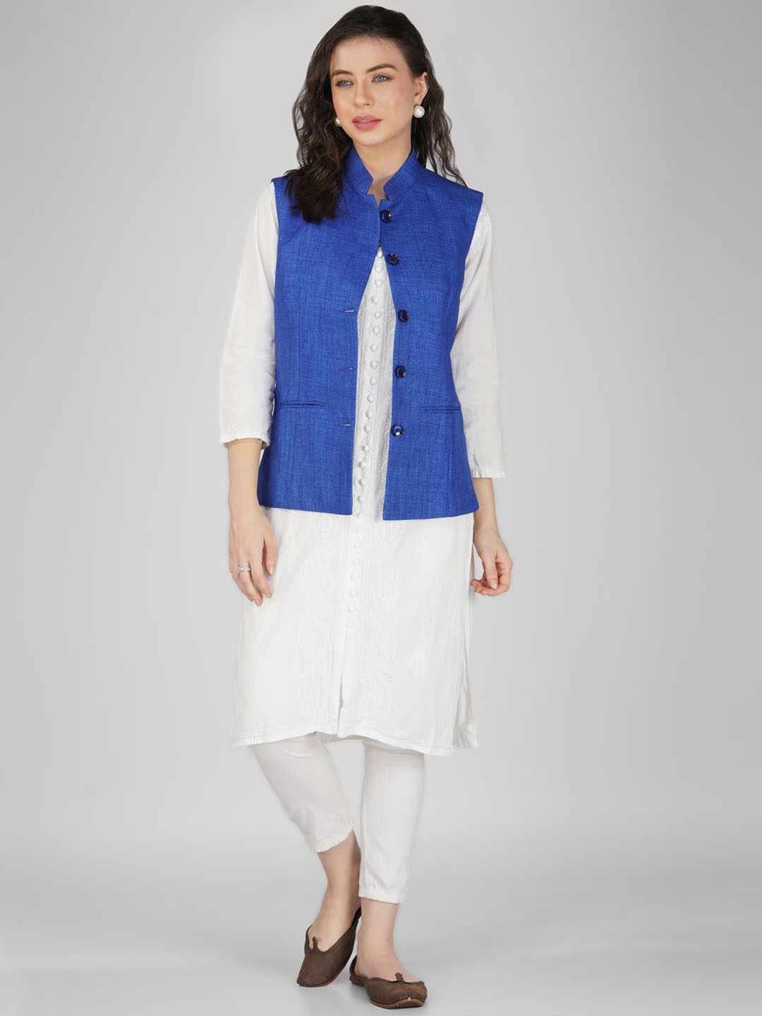 

KALINI Woven Nehru Jacket, Blue