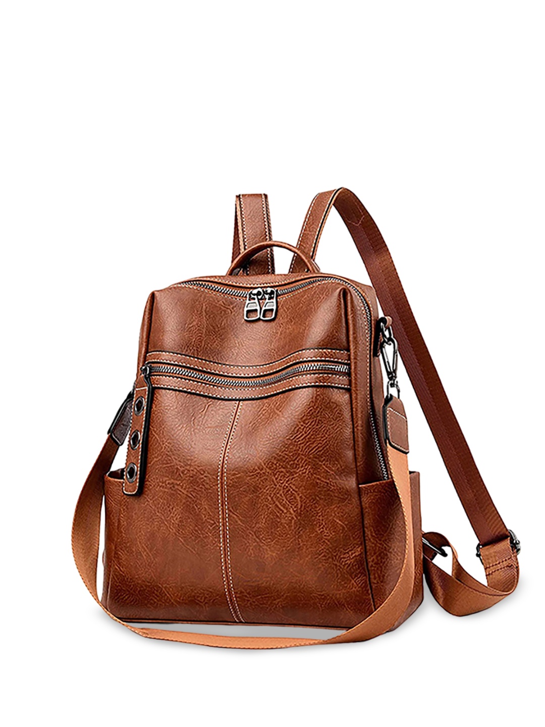 

LA ELLORE Leather Structured Handheld Bag, Brown