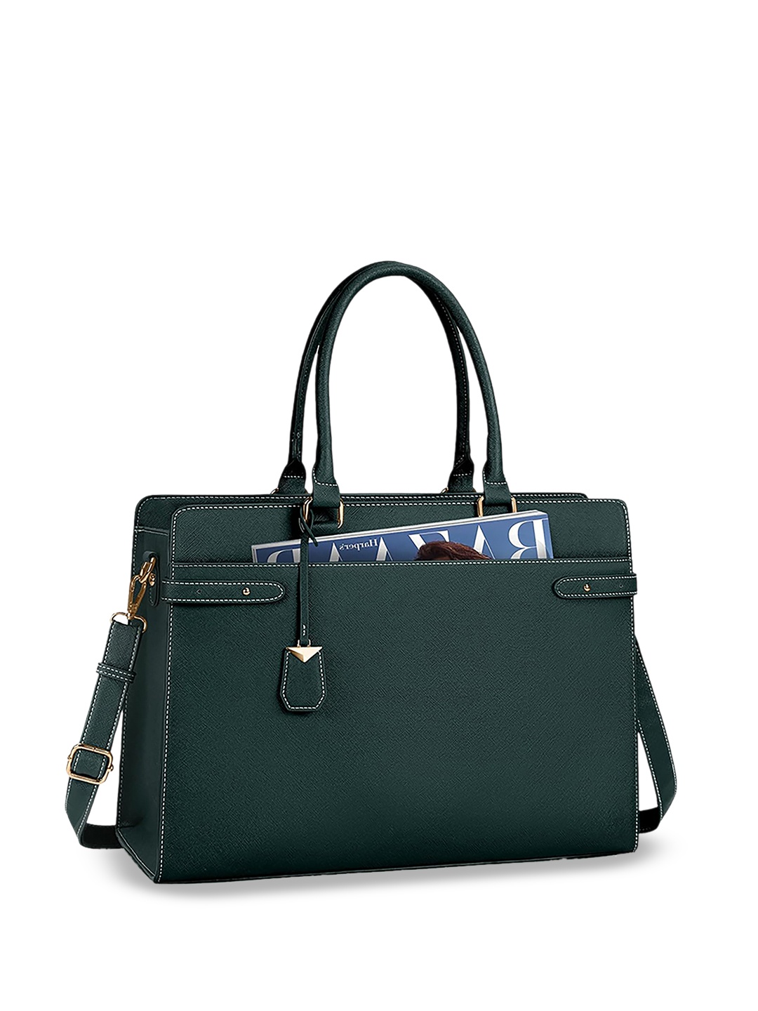 

LA ELLORE Leather Structured Handheld Bag, Green