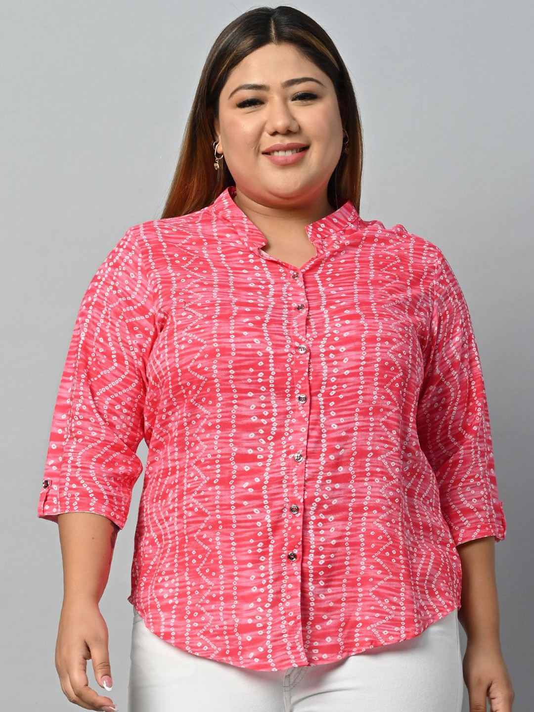 

KALINI Print Tie-Up Neck Ethnic Top, Pink