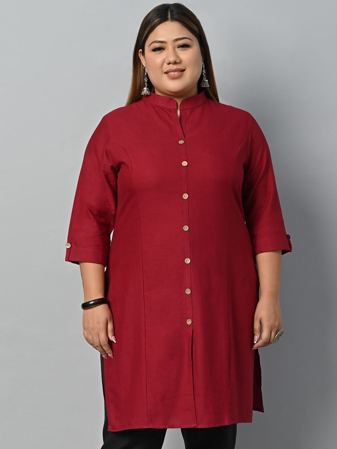 

KALINI Plus Size Pure Cotton Kurti, Maroon