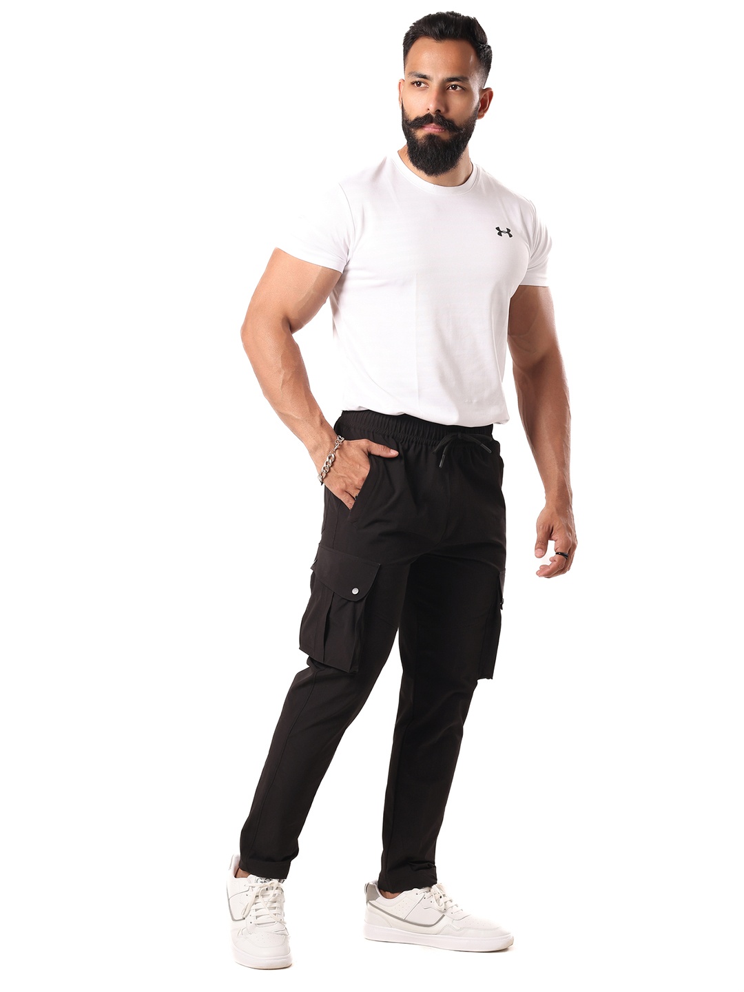 

House of Heroes Men Slim Fit Cargo Track Pants, Black