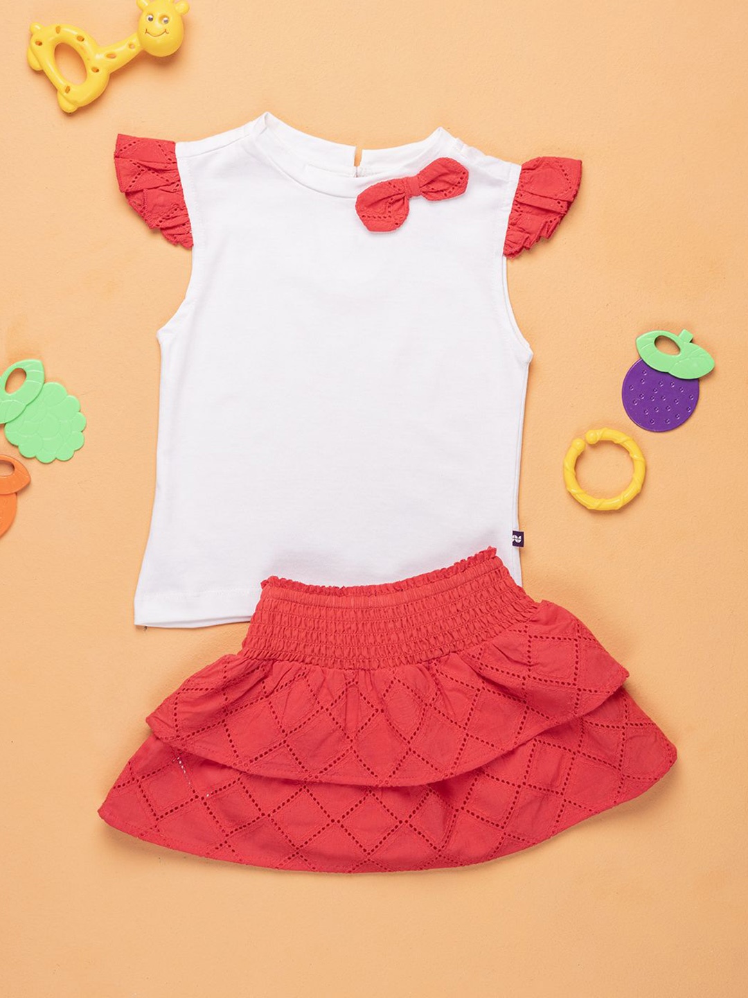 

Purple United Kids Girls Pure Cotton Top with Skirt, White