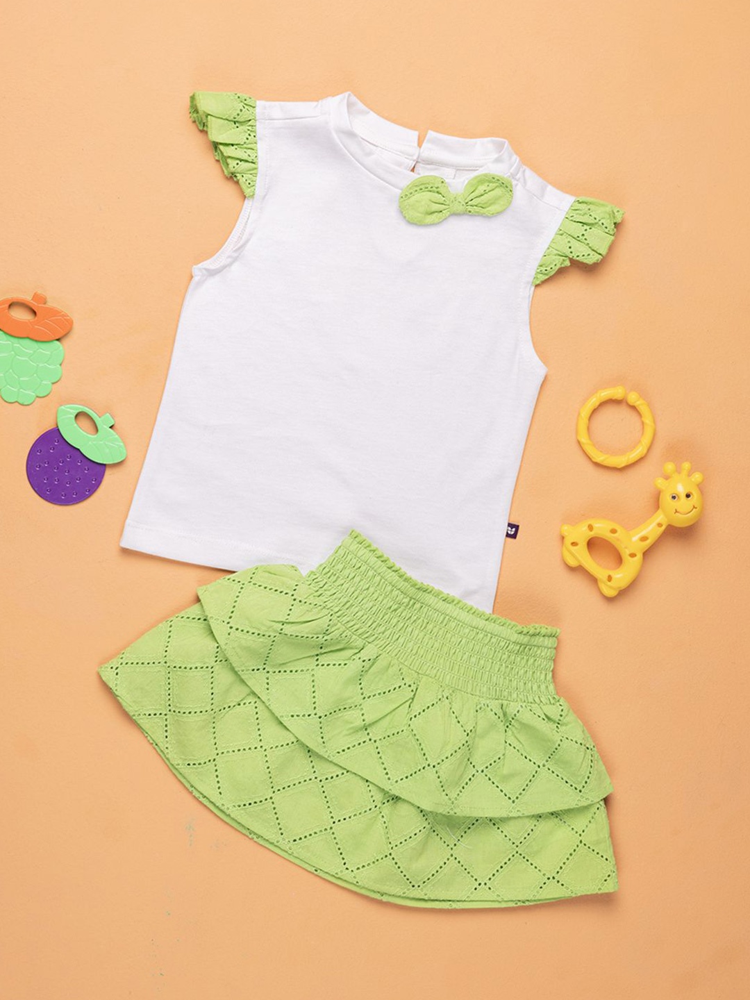 

Purple United Kids Girls Pure Cotton Top with Skirt, White