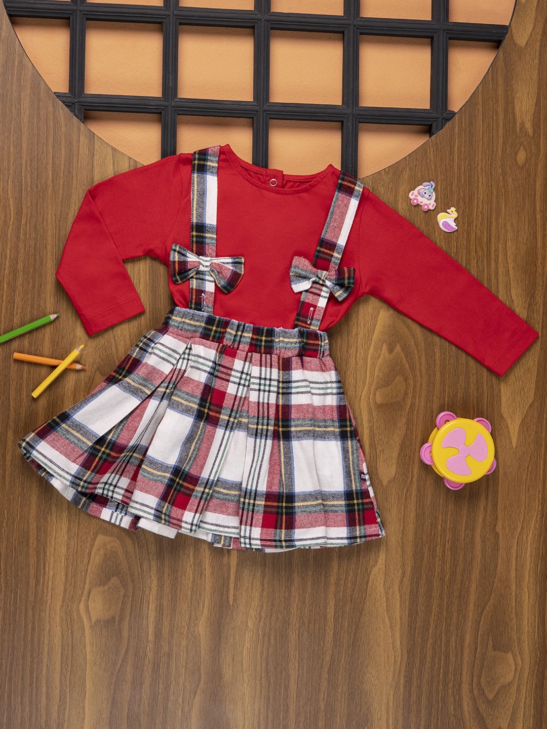 

Purple United Kids Girls Checked Fit & Flare Dress, Red