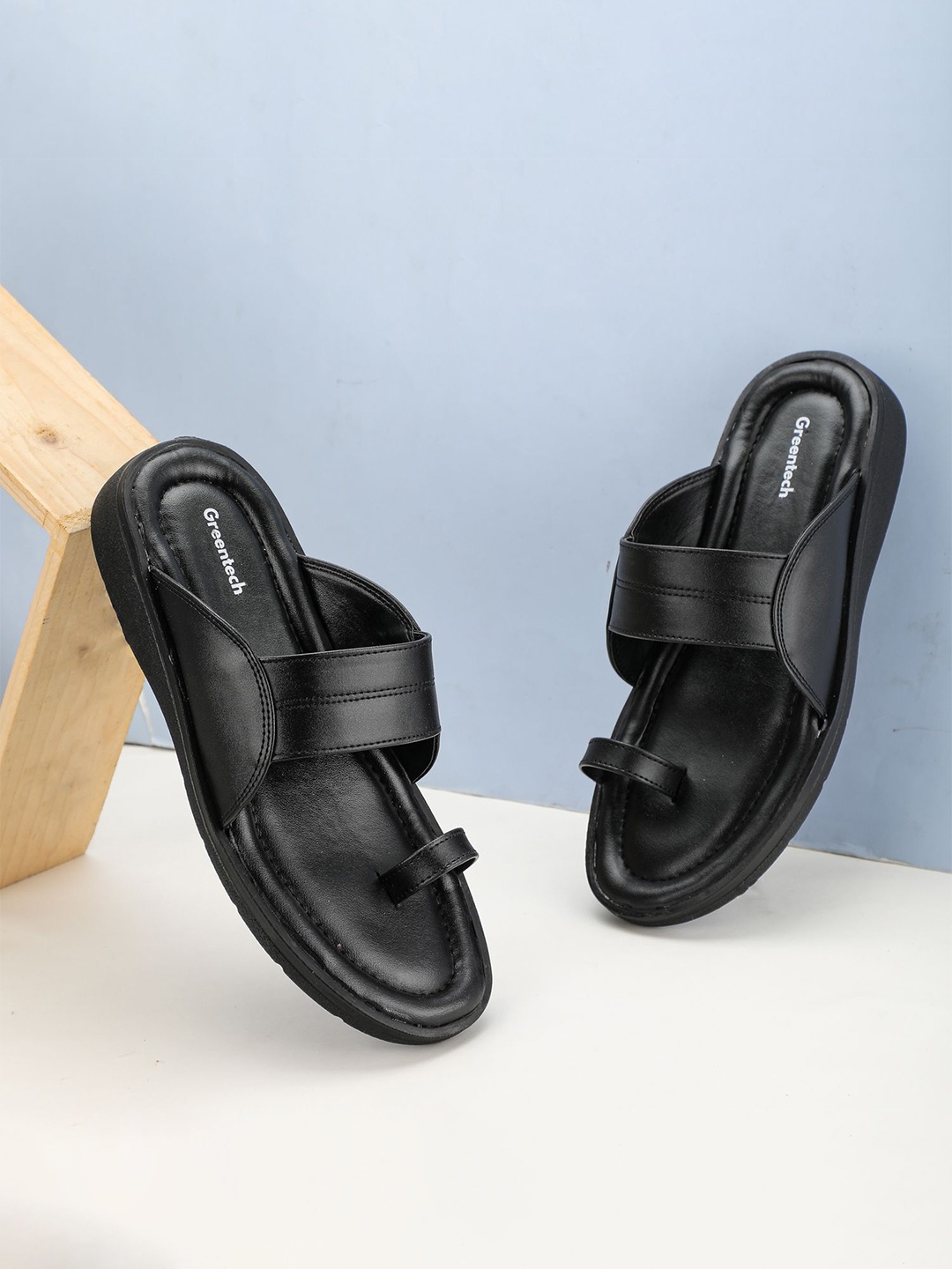 

Greentech Men Kolhapuri Comfort Sandals, Black