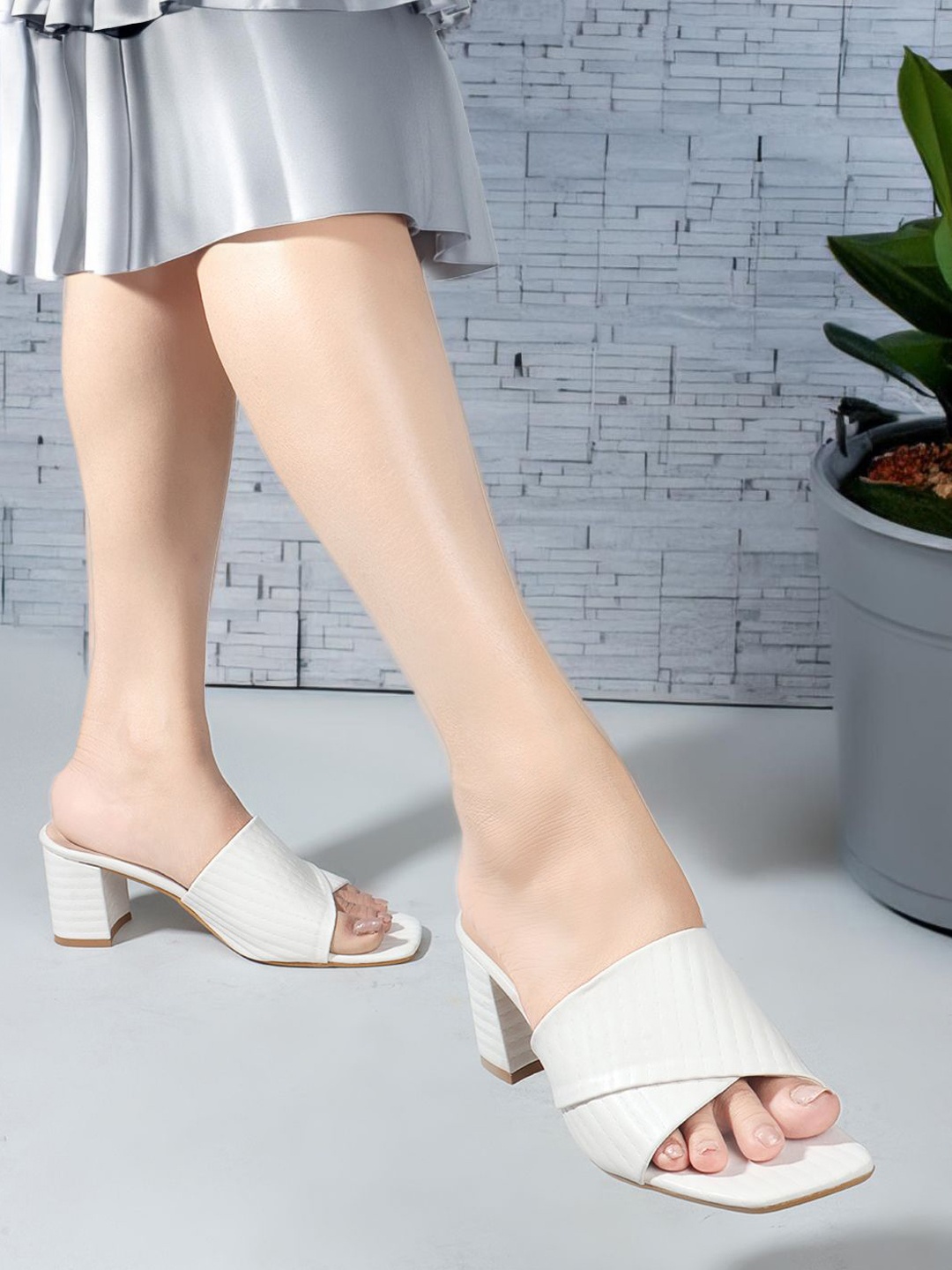

Mast & Harbour White Textured Open Toe Block Heels