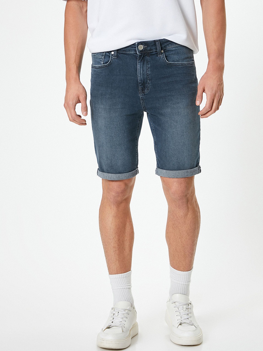 

Koton Men Mid-Rise Washed Cotton Denim Shorts, Blue