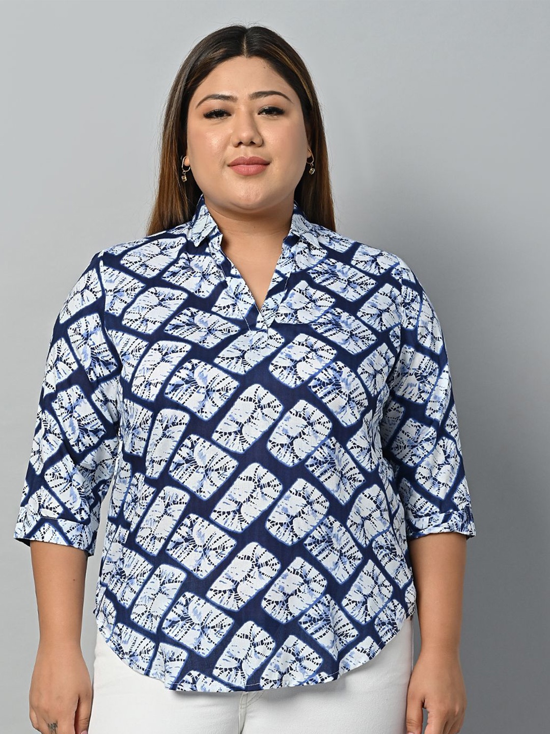

KALINI Geometric Print Shirt Style Top, Blue