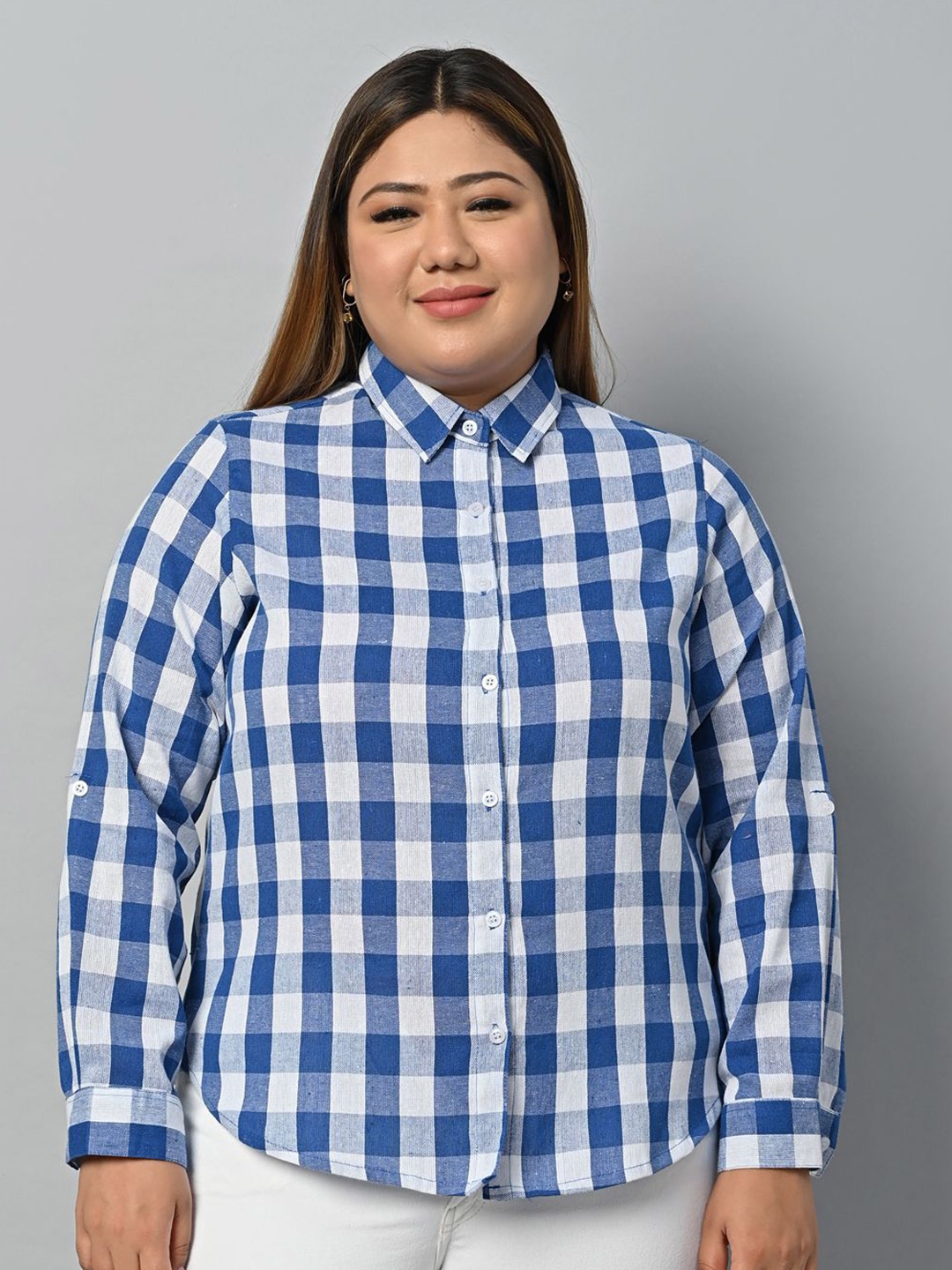 

KALINI Women Comfort Gingham Checks Opaque Checked Casual Shirt, Blue