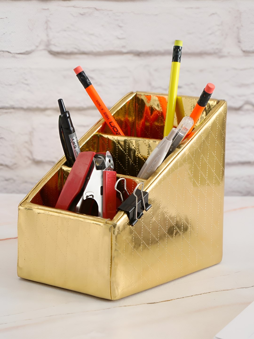 

THE HOME CO. Gold Toned Textured Desk Organiser