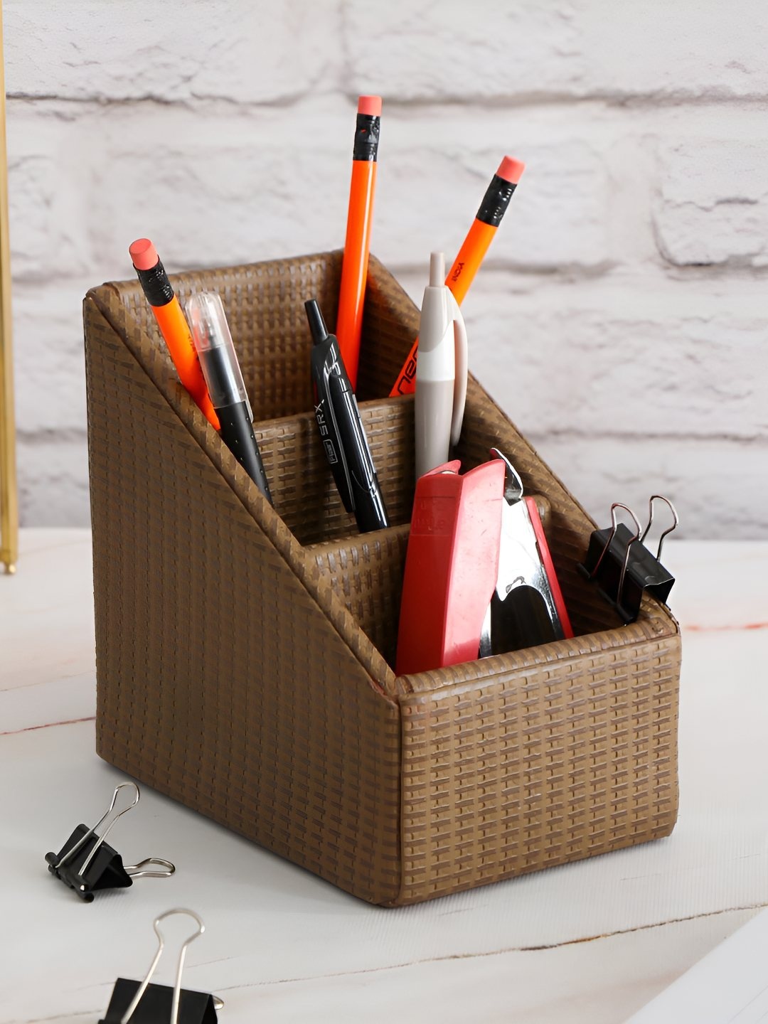 

THE HOME CO. Brown Textured Desk Organiser