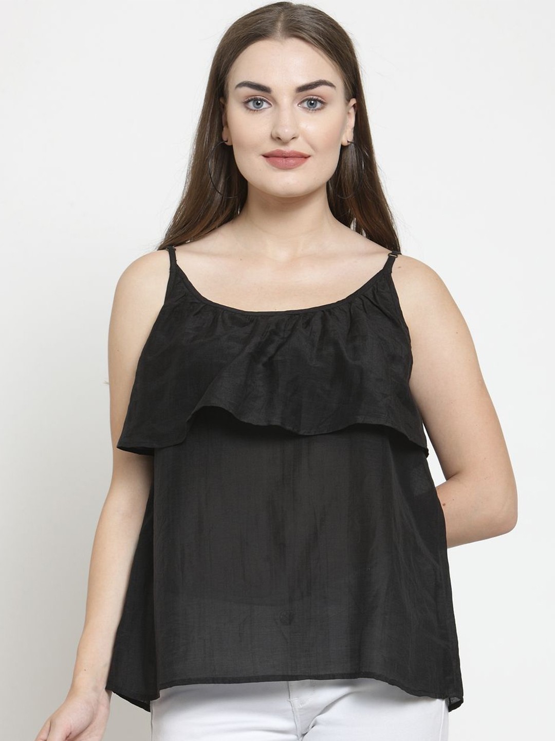 

Purple State Cotton Solid Tiered Top, Black