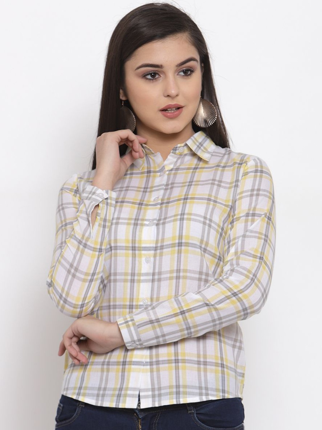 

Purple State Checked Cotton Shirt Style Top, Yellow