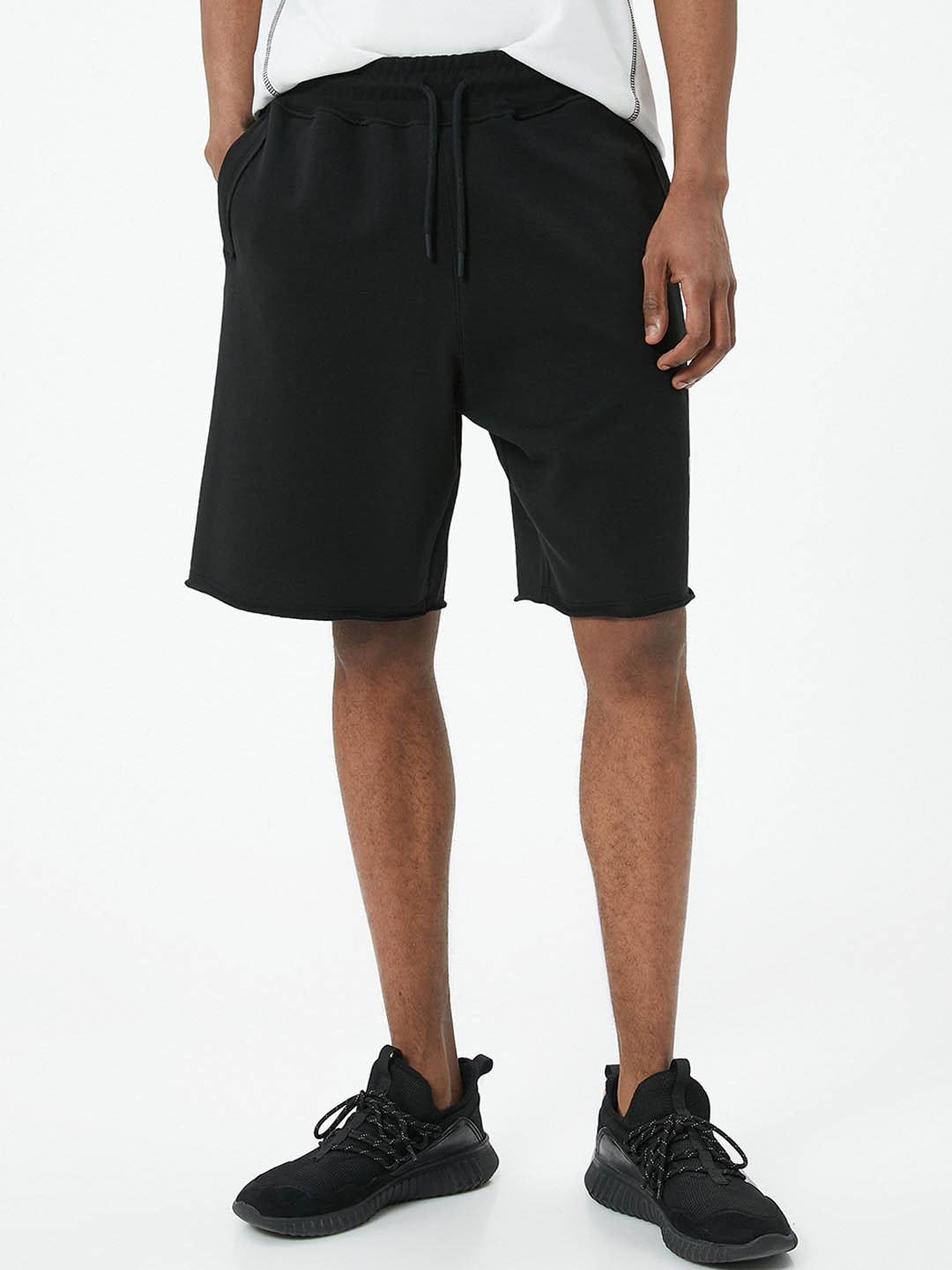 

Koton Men Mid-Rise Cotton Casual Regular Shorts, Black