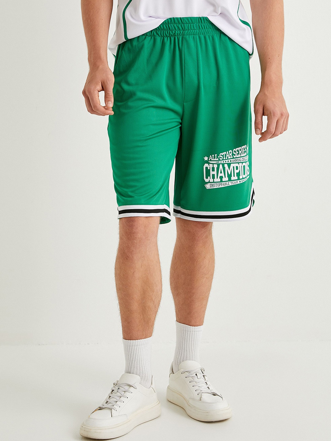 

Koton Men Typography Printed Mid-Rise Shorts, Green